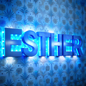 "Esther" name wallpaper in Big leters with blue light decor