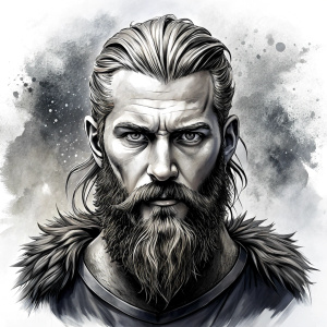 Nordic ragnar - perfect realistic art, high-definition grey and black, white background tattoo design