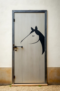 minimalist door with a horse pattern