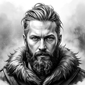 viking ragnar perfect realistic art, high-definition, high-definition grey and black, white background 