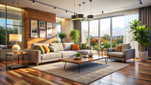 Interior of modern living room 3D rendering
