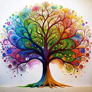 Colorful Tree of Life  Abstract Art PNG on white Background