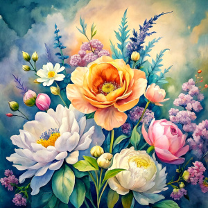 watercolor image ,Pink white Peonies Snowdrops, lobelia, canna,salvia , carnation, Common Crape Myrtle., Ranunculus viburnum, wax flower, dandelion, geranium , watercolor , watercolor , artichoke ,aster,pansy,poppy ,lavender,anemone ,oleander , succulent,pansy,lilac