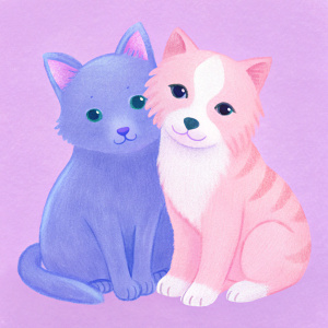 kitten and puppy cuddling, full figure, full body, cute, Japan style
