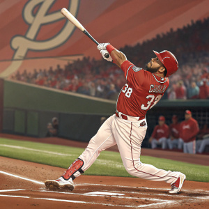 Leury Garcia in intense focus, mid-swing at the plate. Wearing number 38 jersey with white accents. Helmet and bat in hand. Dynamic pose in the stadium.