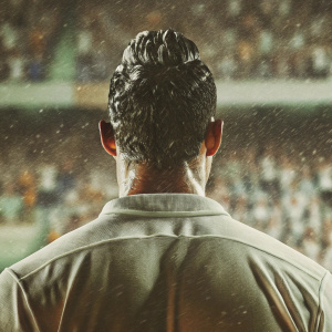 Close-up high-resolution photograph of Cristiano Ronaldo from behind. Dark hair with foam-like substance, white jersey. Blurred crowd at a packed stadium.