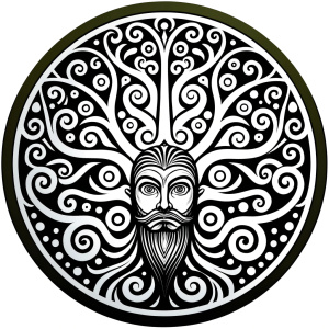 Nordic Mimir - Guard the Source of Tree Yggdrasilr high-definition design grey and black, realistic tattoo design, white background