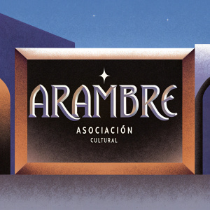 A sleek, modern logo featuring 'arambre' in an elegant Arabic-inspired font. Beneath, 'asociación cultural' in a subdued, minimalist style. Set against a deep black background, the golden text shines with a contemporary flair emphasizing both writing and cultural identity.