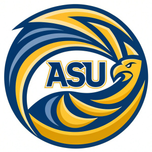 The Arizona State University emblem features dynamic hues of azure and gold, interwoven in a sleek, contemporary swirl. The 'ASU' acronym stands out prominently in a bold font, creating a visually striking logo.