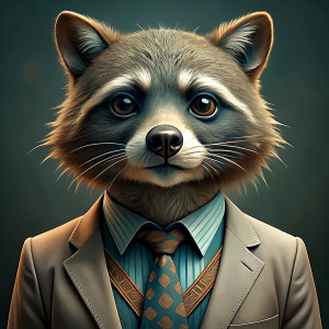 a drawing of a racoon with a tie around its neck, concept art by Gatōken Shunshi, behance, furry art, concept art, masculine, furaffinity
