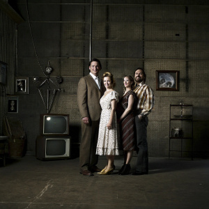 Cast of 'I Married Dora' reunion at the Television Hall of Fame. Nostalgic backdrop with classic TV sets and memorabilia