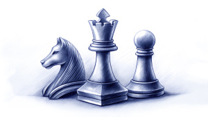 Goals and Rewards, with the chess board and chess pieces as a metaphor, in sketch format
