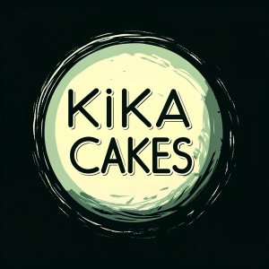 Kika Cakes logo design. Clean, modern look. Circular shape with brand name inside. Red and white versions available. Sans-serif font choice.