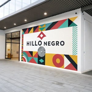Modern logo for Hilo Negro. Vibrant design featuring bold, geometric shapes and the brand name 'Hilo Negro' in sleek font. Clean, minimalist background
