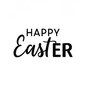 write  happy Ester Black colour on white background
