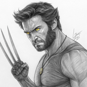 Sketch of Wolverine, detailed pencil drawing, realistic art style