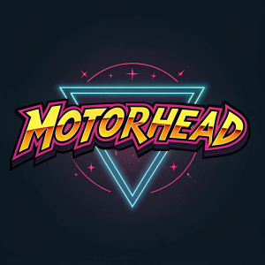 Logo design for Motorhead video slot. Bold, aggressive font in graffiti style. Dark background with neon accents. Contrasting colors to highlight the band name.