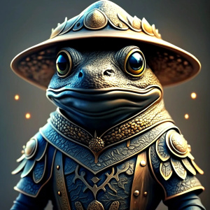 make it a frog wearing armour wearing a hat