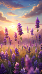 Lavender flower in a meadow, 4k, anime sketch.