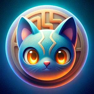 cute cat head,3d,maze themed,transparent brand background,round button