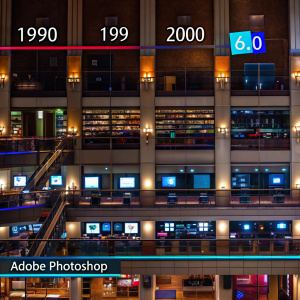 From 1990 to 2000, Adobe Photoshop evolved from version 1.0 to the groundbreaking 6.0, with several updates along the way.