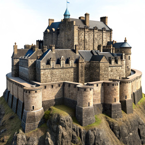 3D Render of the Edinburgh Castle in Scotland, UK, on isolated white background.