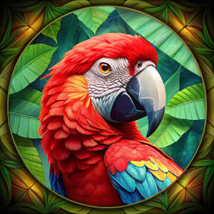 la guacamaya roja en Costa Rica con un cuadro de forma irregular 
