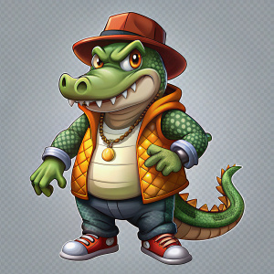Gangster Crocodile, cartoon, high quality, transparent background 