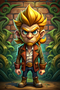 cartoon character of Guybrush Treepewood of the video game Monkey Island, full body, comic style, graffiti style,  black background, ready for print t-shirt, style art fabric