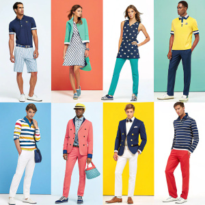 A vibrant collection of Nautica apparel models showcasing diverse outfits ranging from casual to formal wear. No backdrop