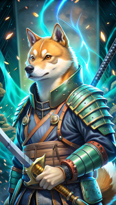 shiba-inu cyber-samurai with sword