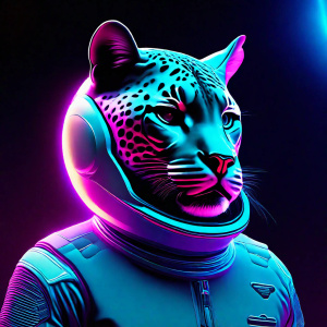 cool puma astronaut in the space, retrofuturism

