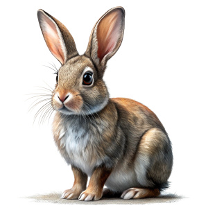 Realistic of a complete full body, Rabbit, solid stark white background, 