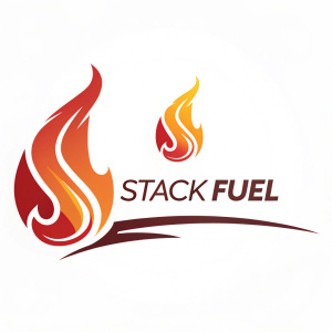 Stack Fuel's logo features a blazing flame in vivid shades of orange and red, set against a plain white background. Below the flame, the company name 'Stack Fuel' is written in a sleek, modern font, conveying a blend of energy, innovation, and progress.