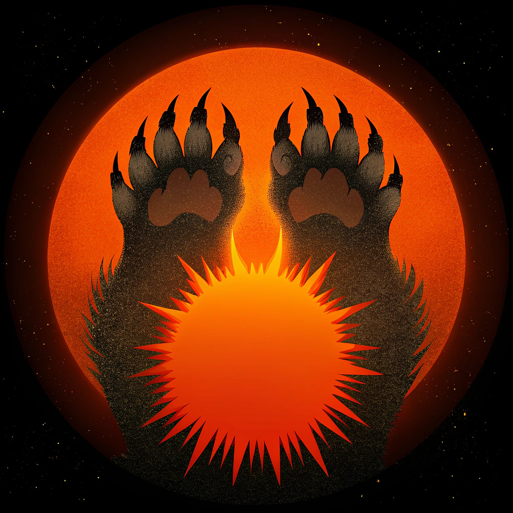 bear claws holding sun - Recraft