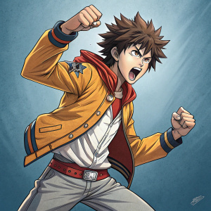 Ryohei Sasagawa from Katekyo Hitman Reborn, intense expression, digital artwork, blue background