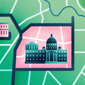 Interactive map of Vatican City in Rome, featuring detailed landmarks and roads.