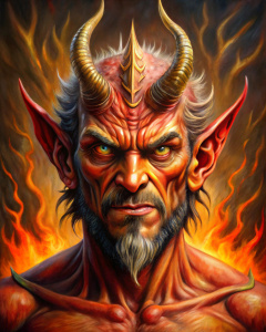Tharnok. Demonio protector del infierno. Ser caído de la tierra prometida. Retrato en pintura. Año 1500. 