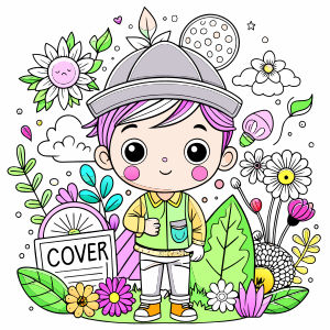 Mockup cover, coloring for kid,text "Coloring Page" coloring page,a4,cover,white background