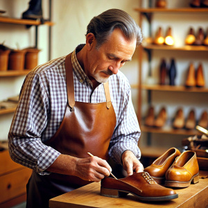 man making leather shoes