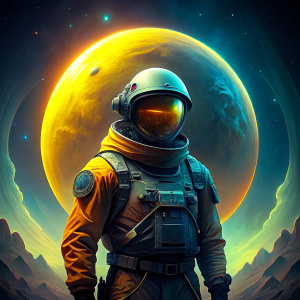 astronaut blue yellow strong epic space moon german