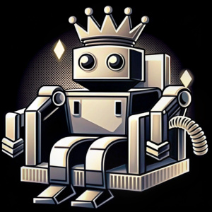 The robot from Meme GROK is depicted in the of a single cube with pixel glasses like from Minecraft, with a crown on its head, sitting on chair