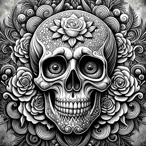 skull tattoo design - perfect realistic art - high-definition - grey and black - white background 