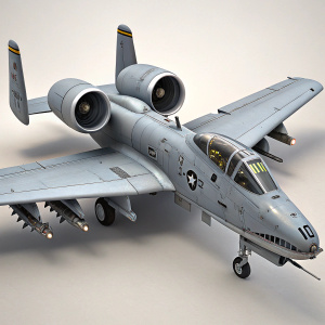 High-definition digital illustration of a Gray A-10 Thunderbolt II aircraft, commonly known as Warthog. Detailed 3D rendering focusing on its robust design.