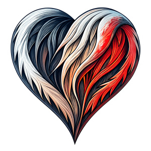 Style stickers. Create a heart shape with clean lines and smooth .Experiment with negative space to create an additional shape within the heart. Apply a subtle gradient to the heart symbol for a modern touch. Black and red only. White background, No Background, vector, 8K.