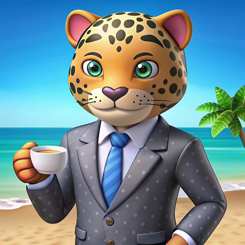 Jaguar businessman enjoy morning coffie on the beach