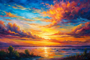 . Era un cuadro impresionista que retrataba un atardecer vibrante, con pinceladas de colores cálidos que se desvanecían en el horizonte.
