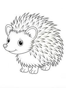 simple outlie and shapes of baby Porcupine, coloring book page for children, no colors, black and white, no drawing inside , white background , line only