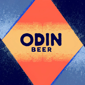 Modern logo design featuring Odin and Odin Beer. Norse mythology-inspired text in bold black and yellow. Simple yet striking, the logo stands out with its geometric shapes and vibrant colors.