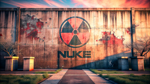 minimalist concrete wall  with nuke grafitti, wallpaper